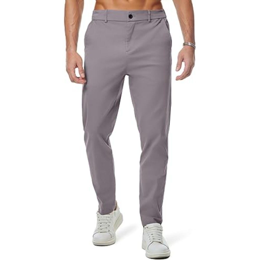 JMIERR Men's Chino Pants SMALL 32"W x 29.5"L Light Grey Elastic Waist Tapered